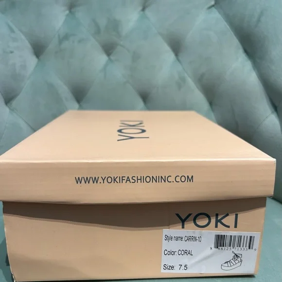 Yoki size 7.5 coral/red lace up wedge with box & dust covers - Picture 4 of 9
